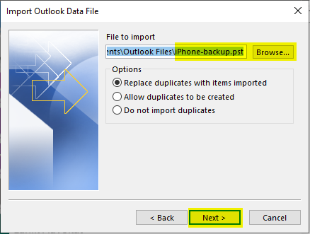 Import Outlook Data File