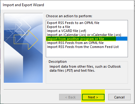 Import Outlook Data File