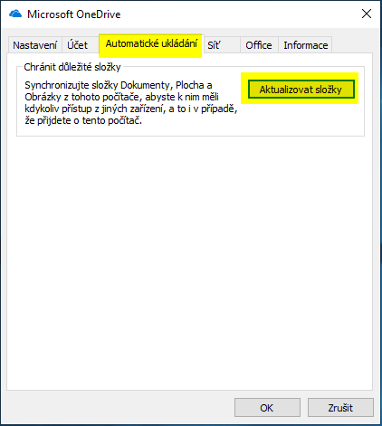 OneDrive - automatické ukládání