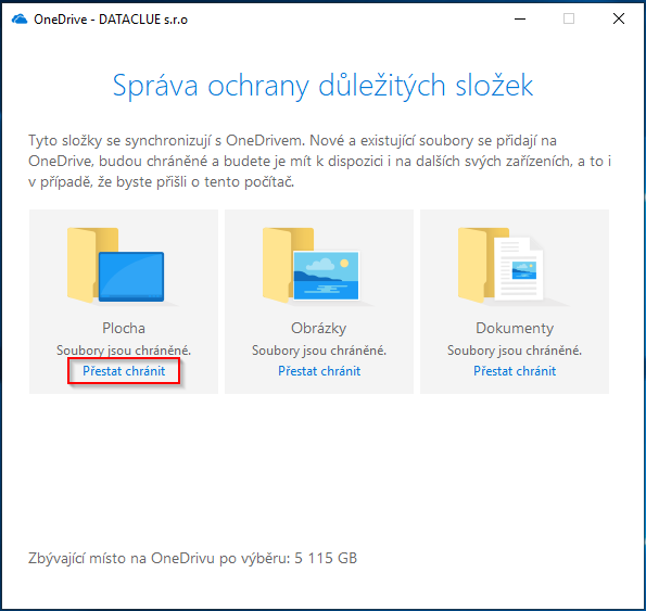 OneDrive - přestat chránit